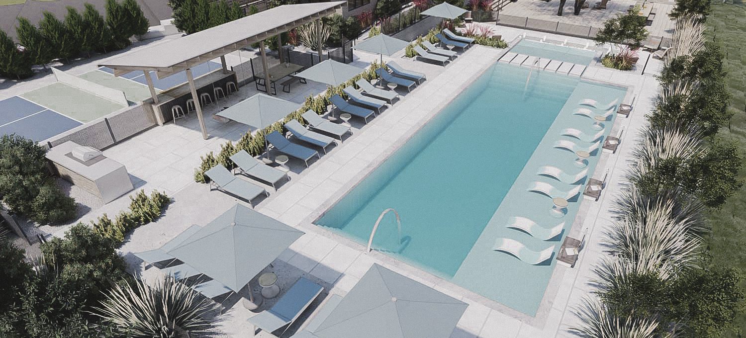 a rendering of a pool and lounge area at The parcHAUS at Mustang Drive